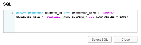 Create Warehouse – SQL Code